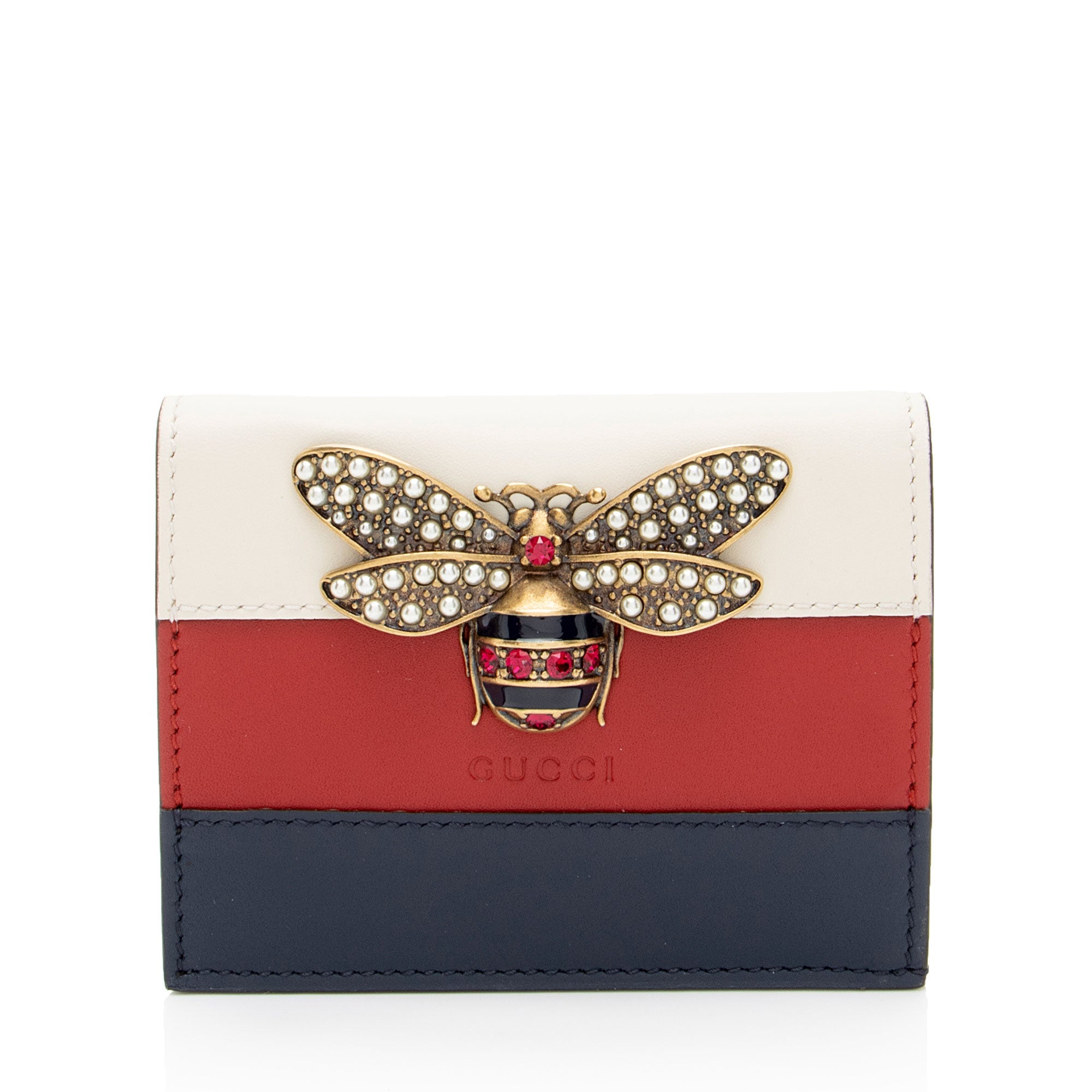 Gucci Leather Queen Margaret Bee Card Case