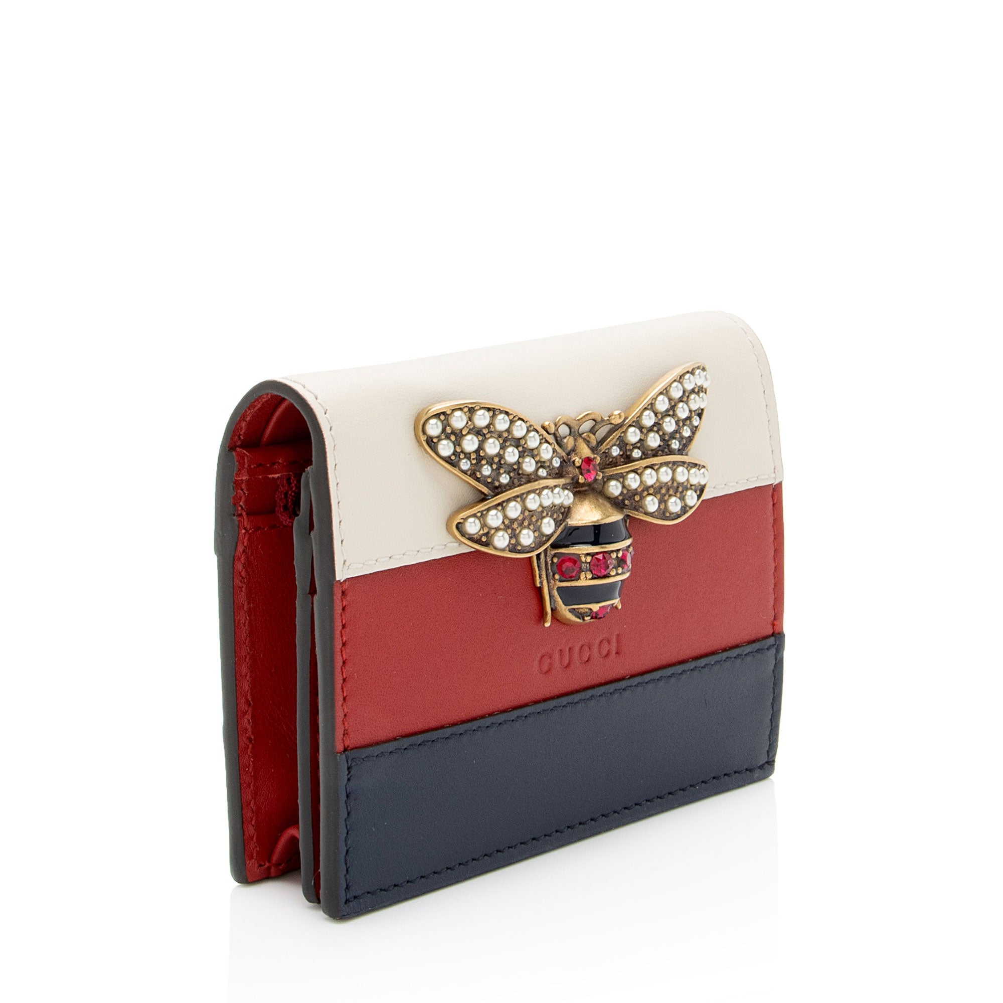 Gucci Leather Queen Margaret Bee Card Case