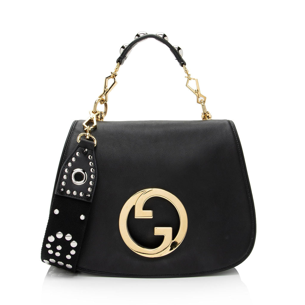 Gucci Leather Studded Blondie Top Handle Medium Shoulder Bag (SHF-R9Ze9C)