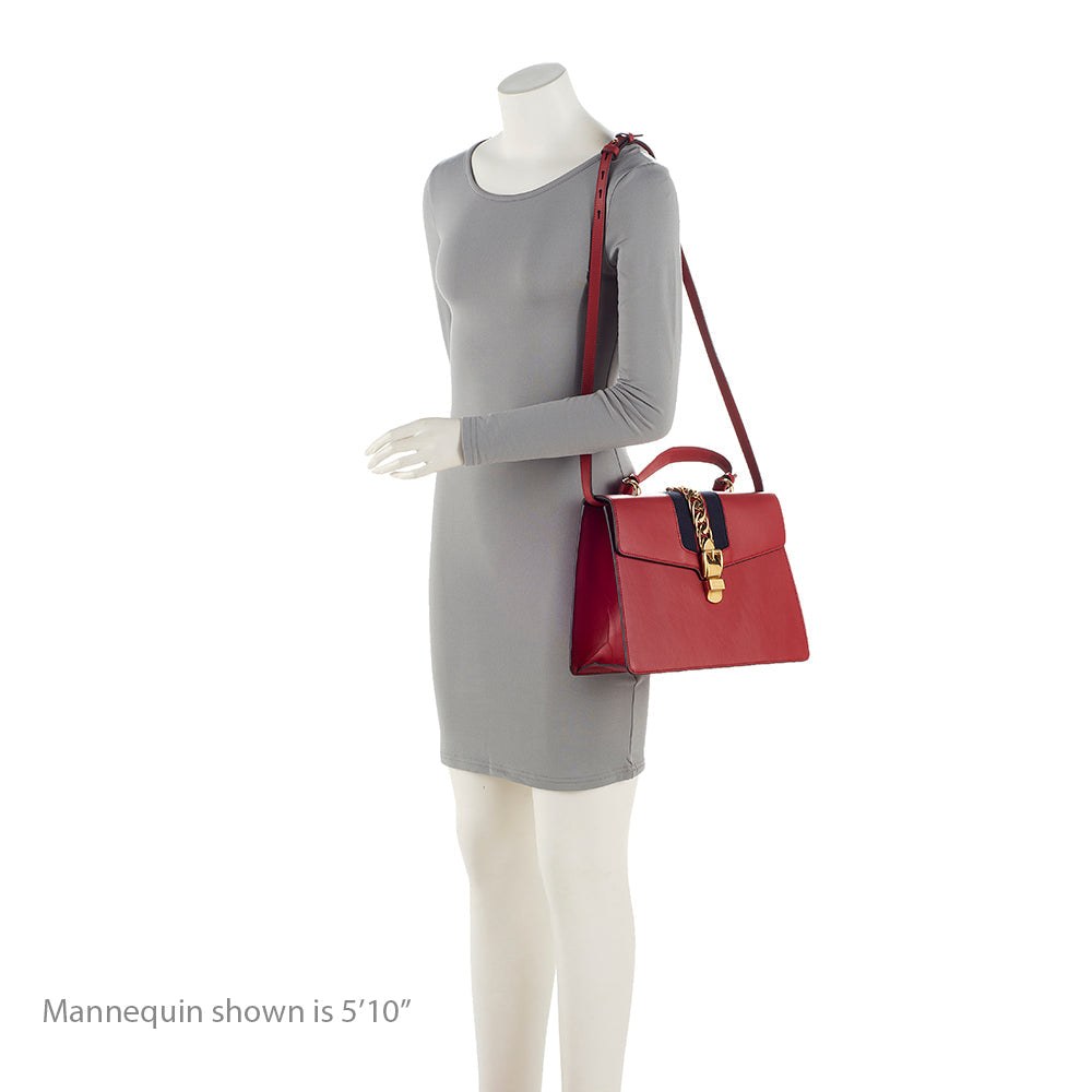 Gucci Leather Sylvie Top Handle Medium Satchel (SHF-21474)