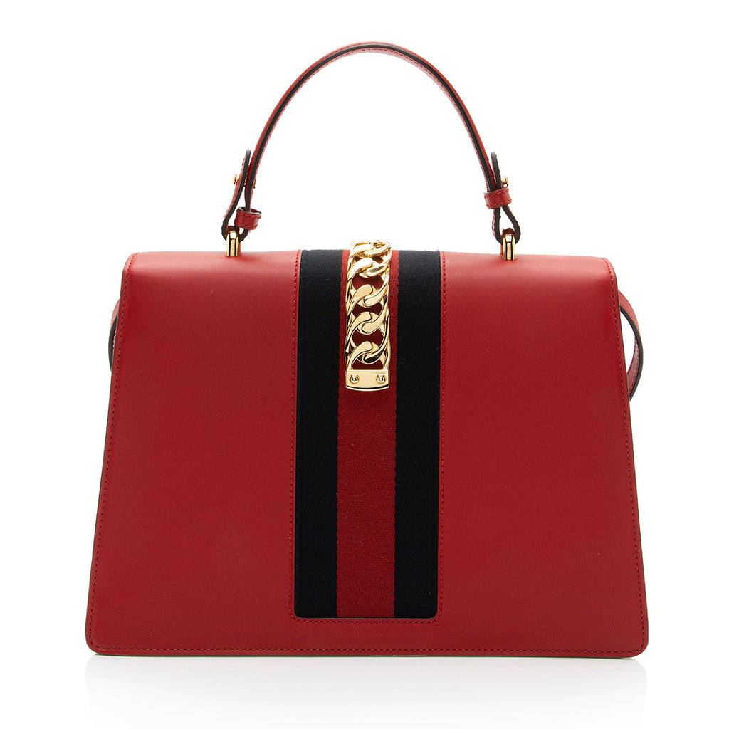 Gucci Leather Sylvie Top Handle Medium Satchel (SHF-BlCZi9)
