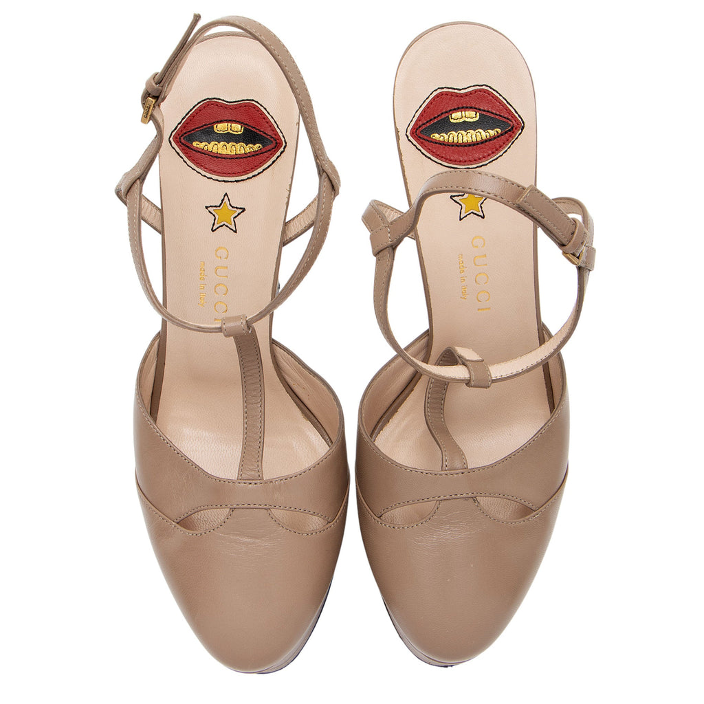 Gucci Leather Angel T-Strap Platform Pumps - Size 7.5 / 37.5