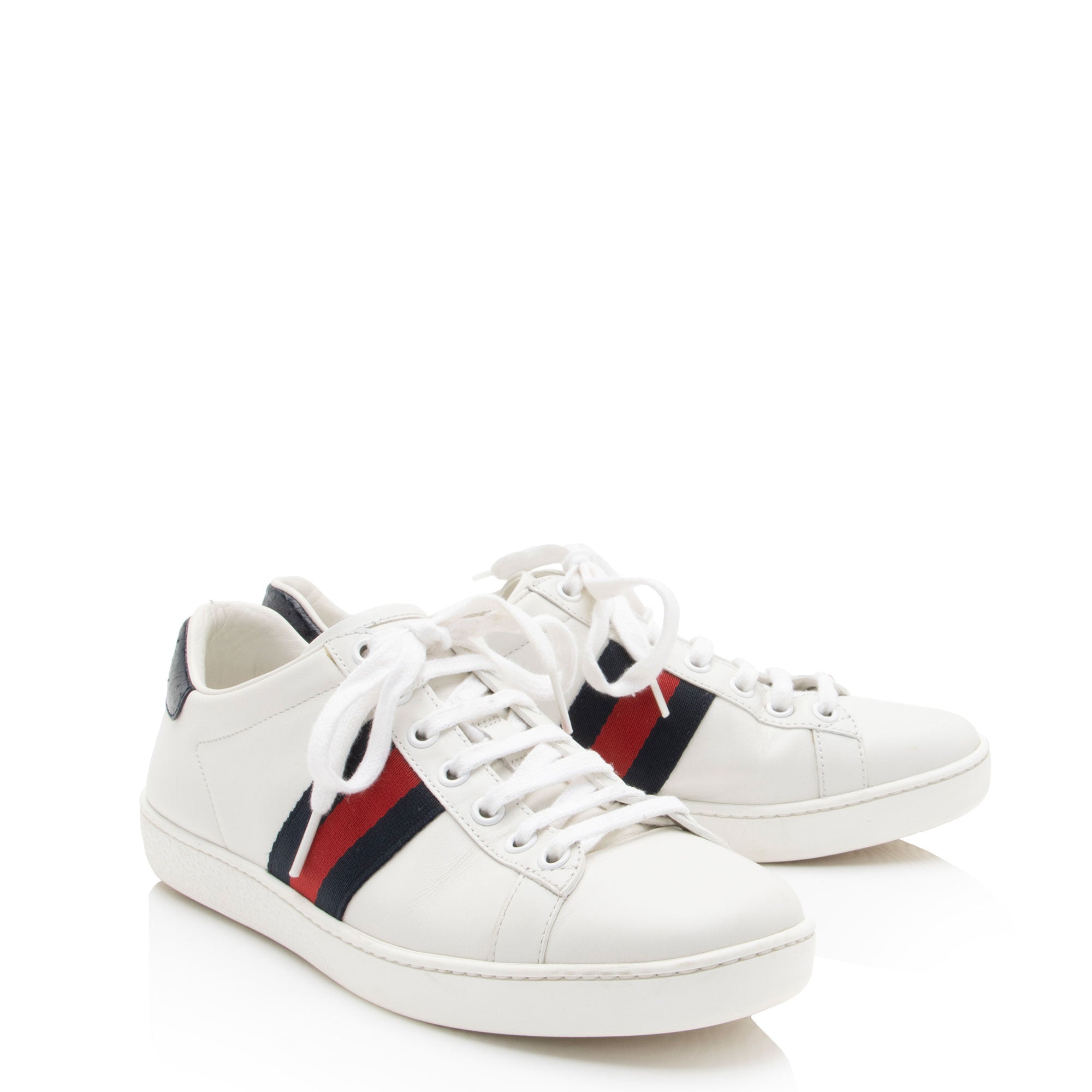 Gucci Leather Web GG Ace Sneakers - Size 7 / 37 (SHF-zV8Qr3)
