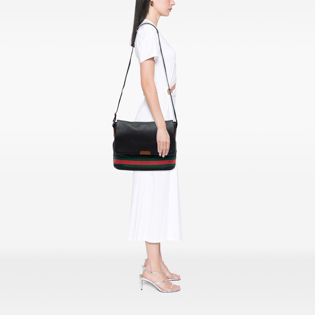Gucci Leather Web Messenger Bag