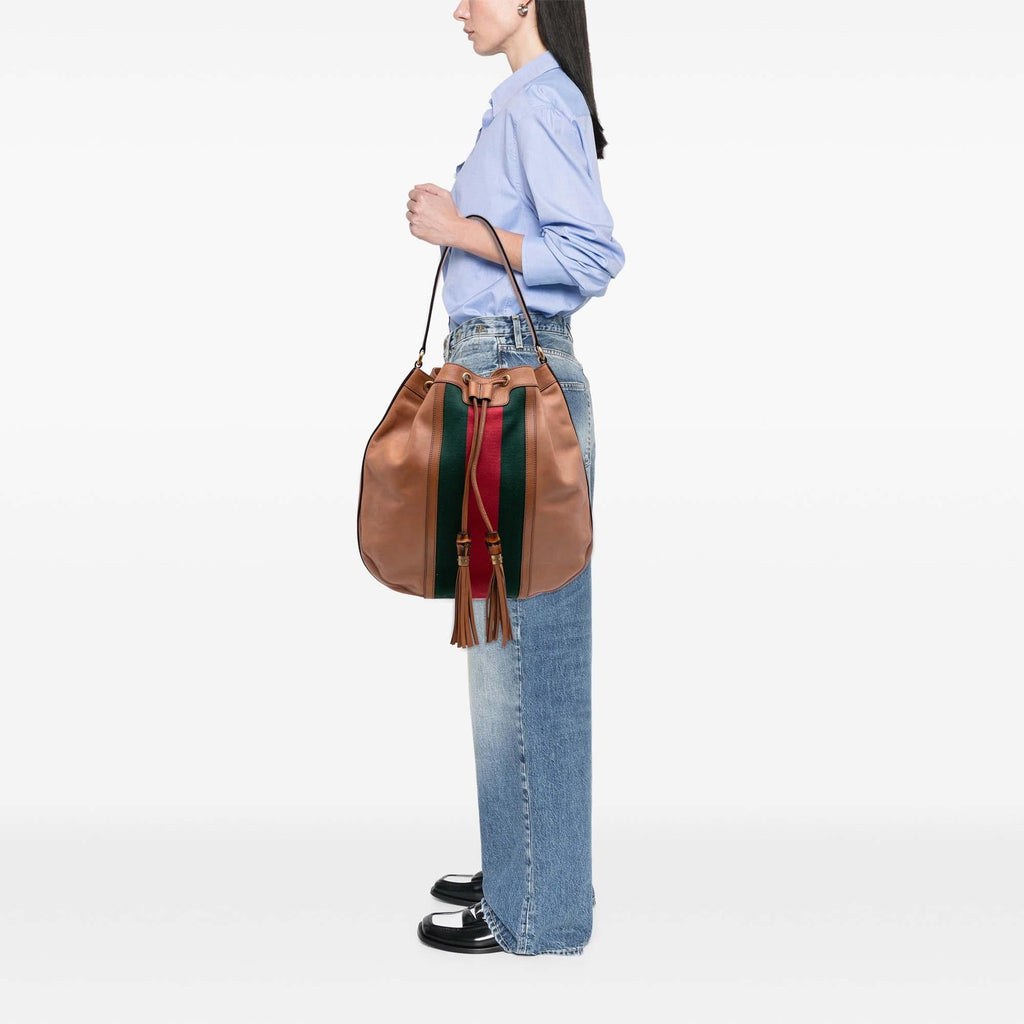 Gucci Leather Web Rania Drawstring Shoulder Bag