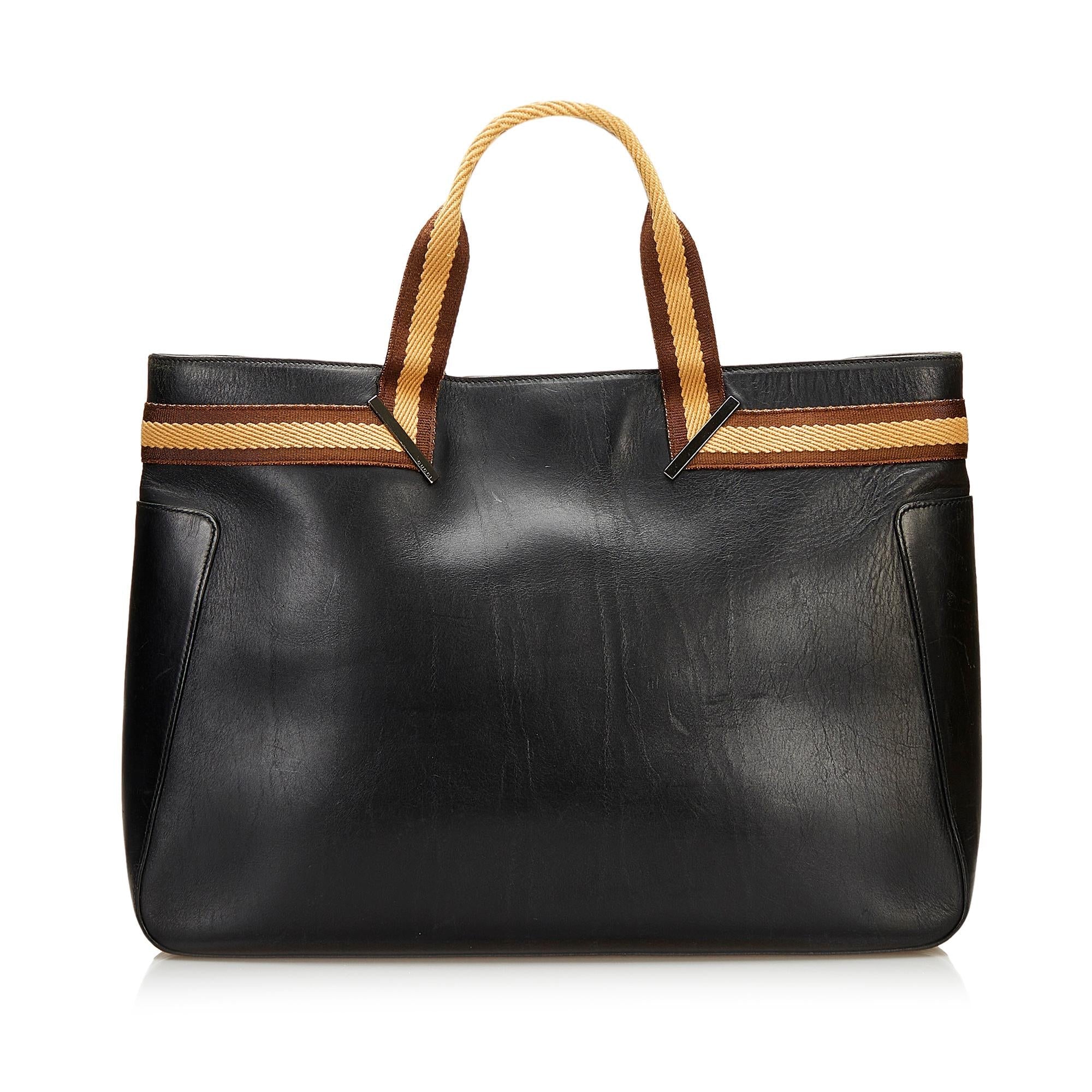 Gucci Leather Web Tote (SHG-35734)