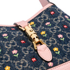 Gucci Limited Edition Mini GG Denim Embroidered Floral Jackie 1961 Crossbody