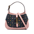 Gucci Limited Edition Mini GG Denim Embroidered Floral Jackie 1961 Crossbody