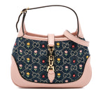 Gucci Limited Edition Mini GG Denim Embroidered Floral Jackie 1961 Crossbody