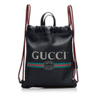 Gucci Logo Drawstring Leather Backpack (SHG-f1YPPC)