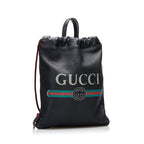Gucci Logo Drawstring Leather Backpack (SHG-f1YPPC)