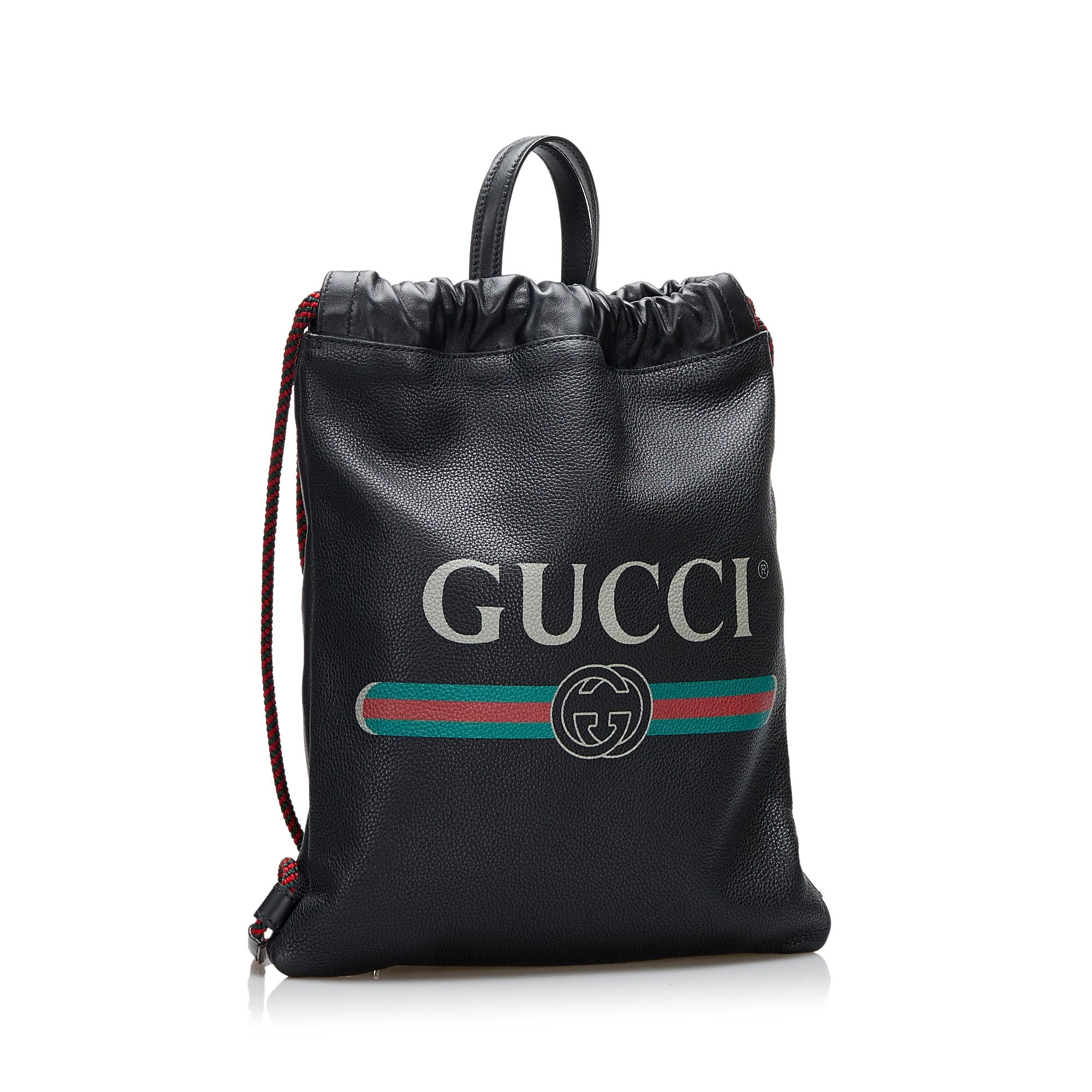 Gucci Logo Drawstring Leather Backpack (SHG-f1YPPC)