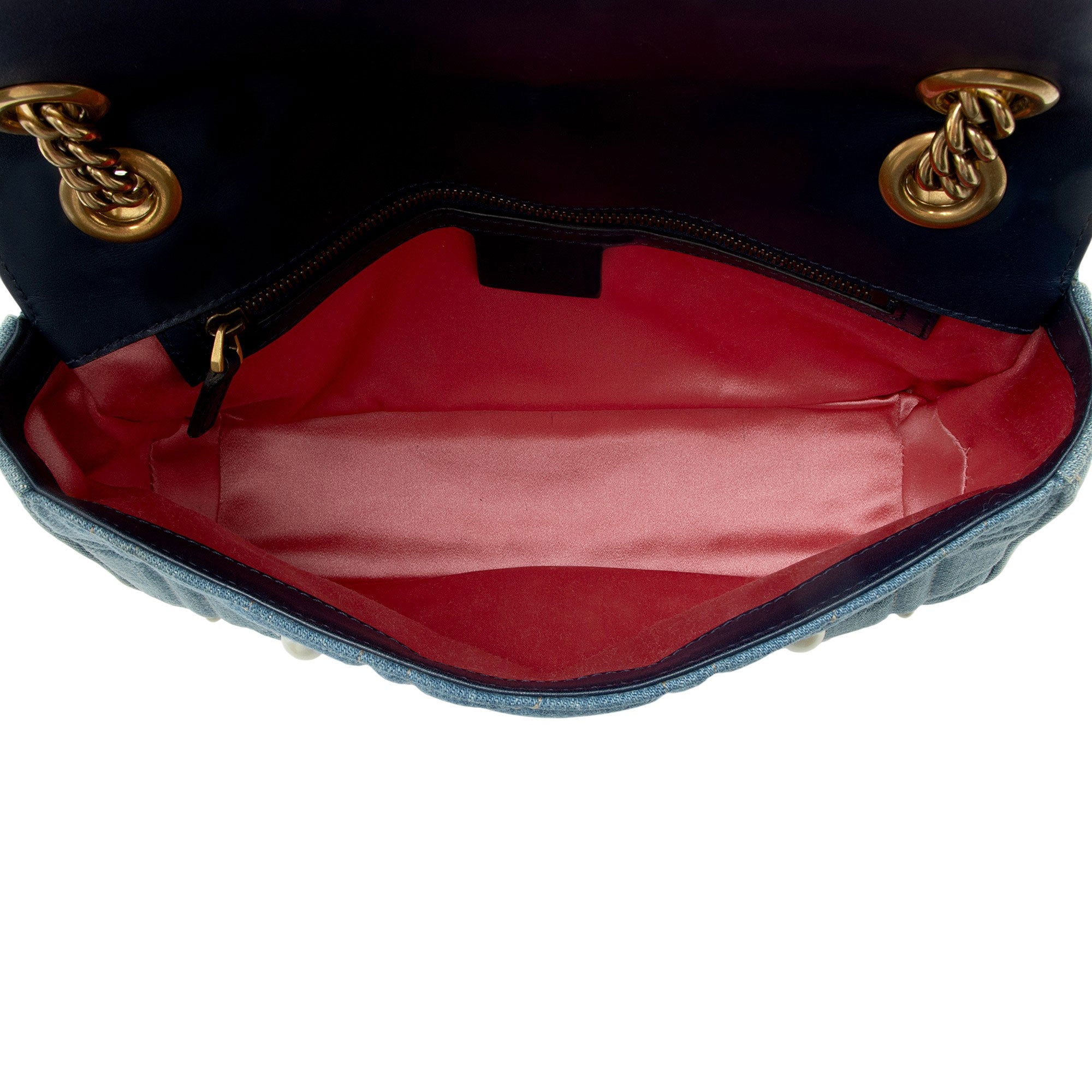 Gucci Matelasse Denim Pearl GG Marmont Medium Flap Bag
