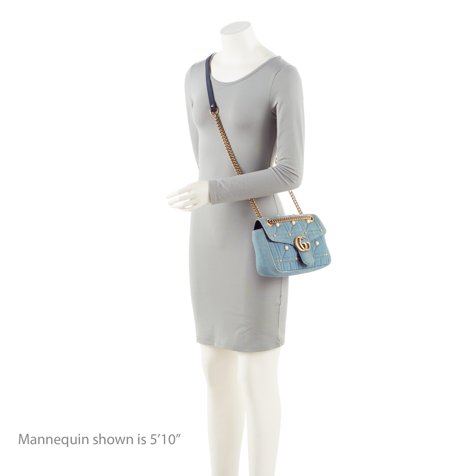 Gucci Matelasse Denim Pearl GG Marmont Medium Flap Bag