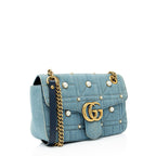 Gucci Matelasse Denim Pearl GG Marmont Medium Flap Bag