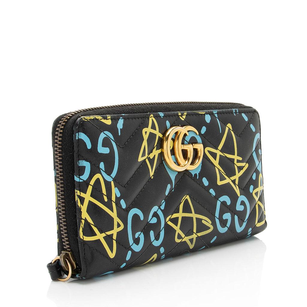 Gucci Matelasse Leather GG Marmont Ghost Zip Around Wallet