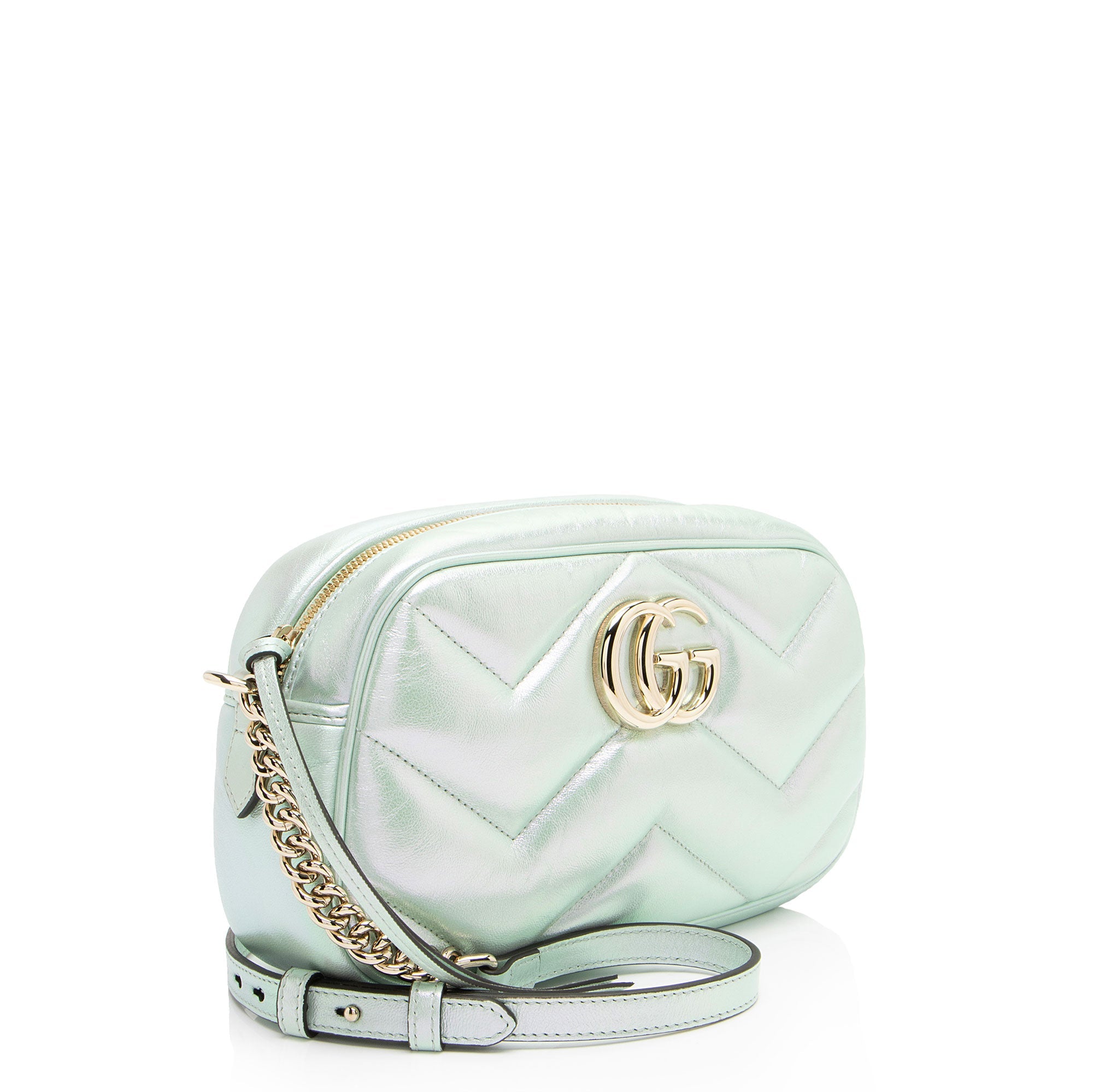 Gucci Iridescent Chevron Matelasse Leather GG Marmont Small Camera Bag
