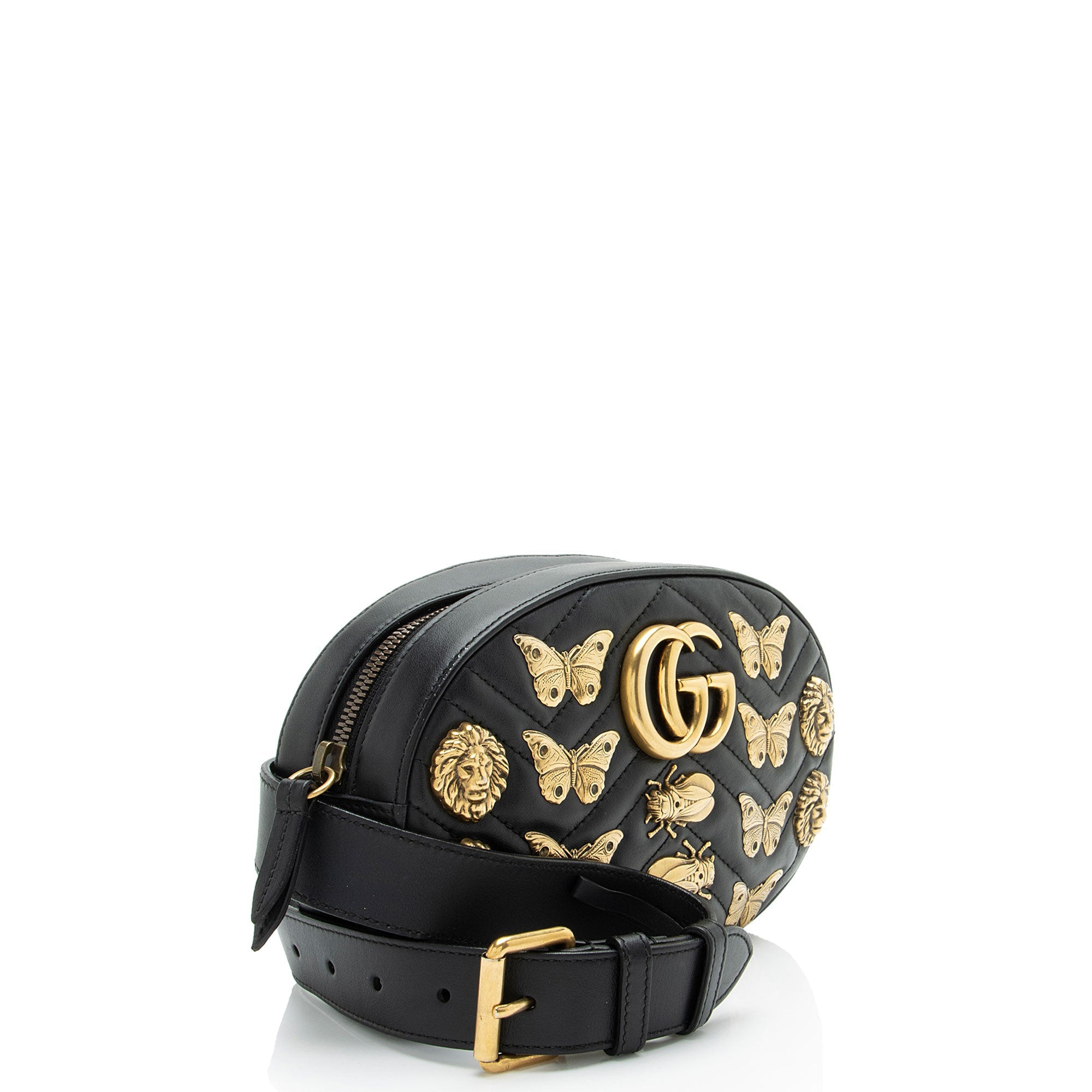 Gucci Matelasse Leather GG Marmont Animal Studs Belt Bag - Size 34 / 75