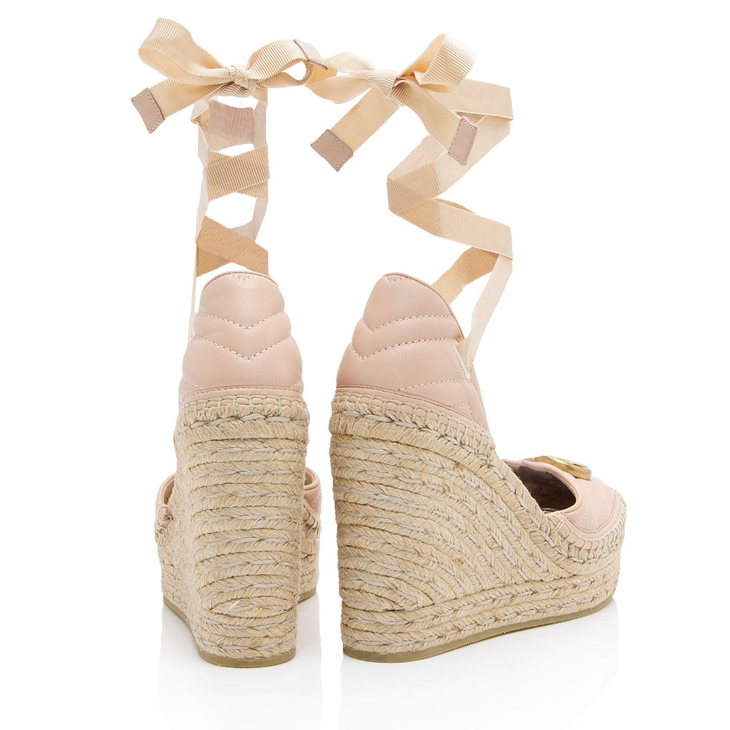 Gucci Matelasse Leather GG Marmont Espadrille Wedges - Size 7.5 / 37.5