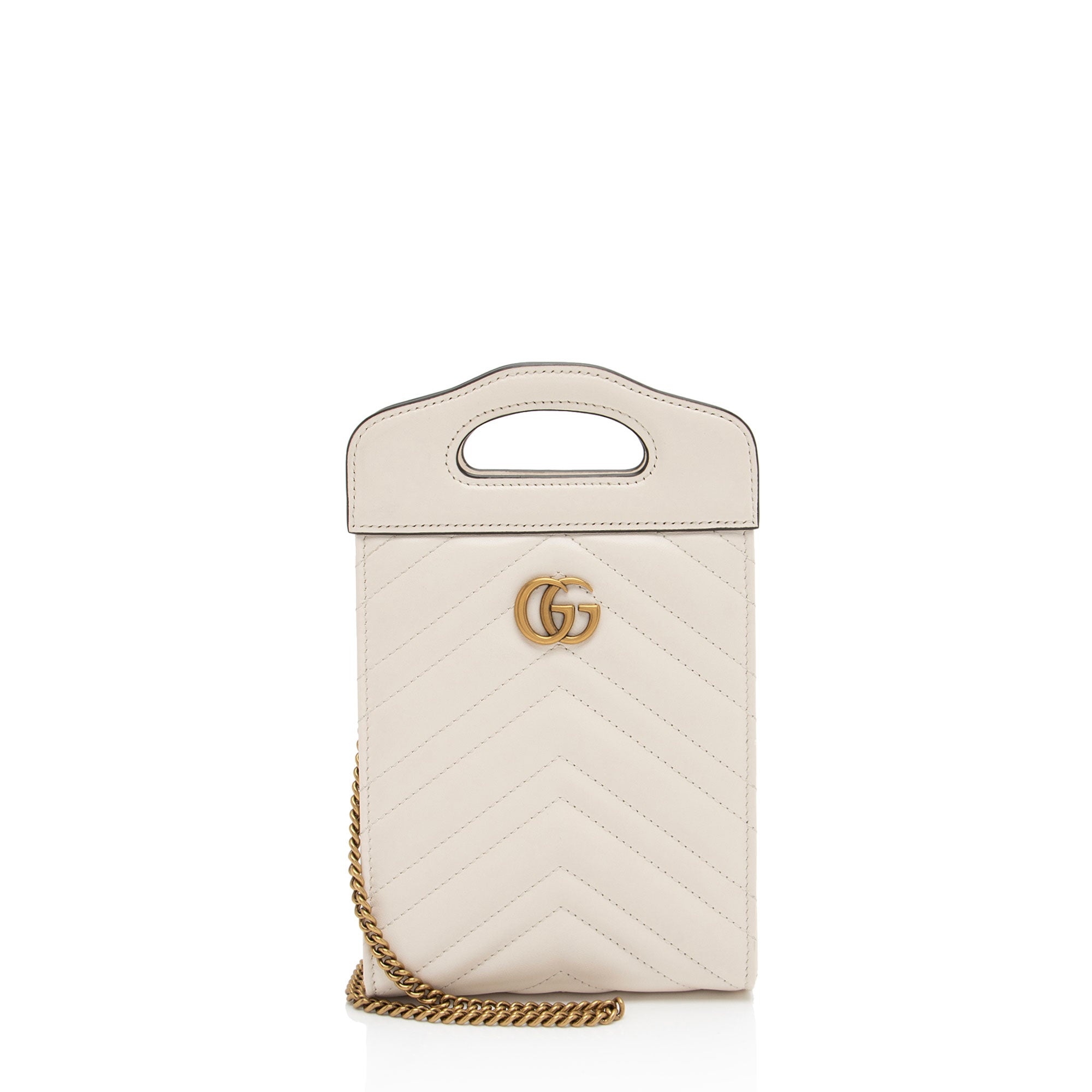Gucci Matelasse Leather GG Marmont Mini Slip Top Handle (SHF-krsWgi)