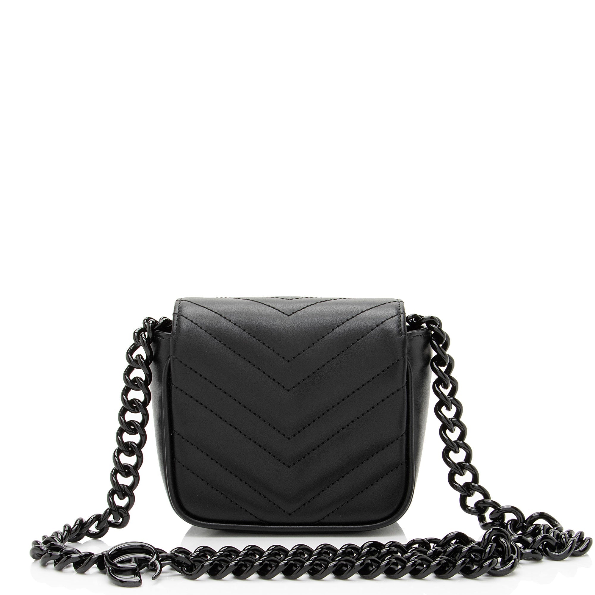 Gucci Matelasse Leather GG Marmont Monochrome Square Chain Belt Bag