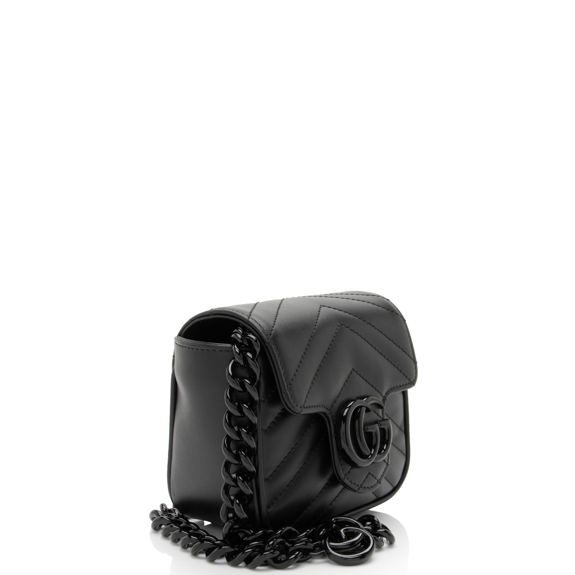 Gucci Matelasse Leather GG Marmont Monochrome Square Chain Belt Bag