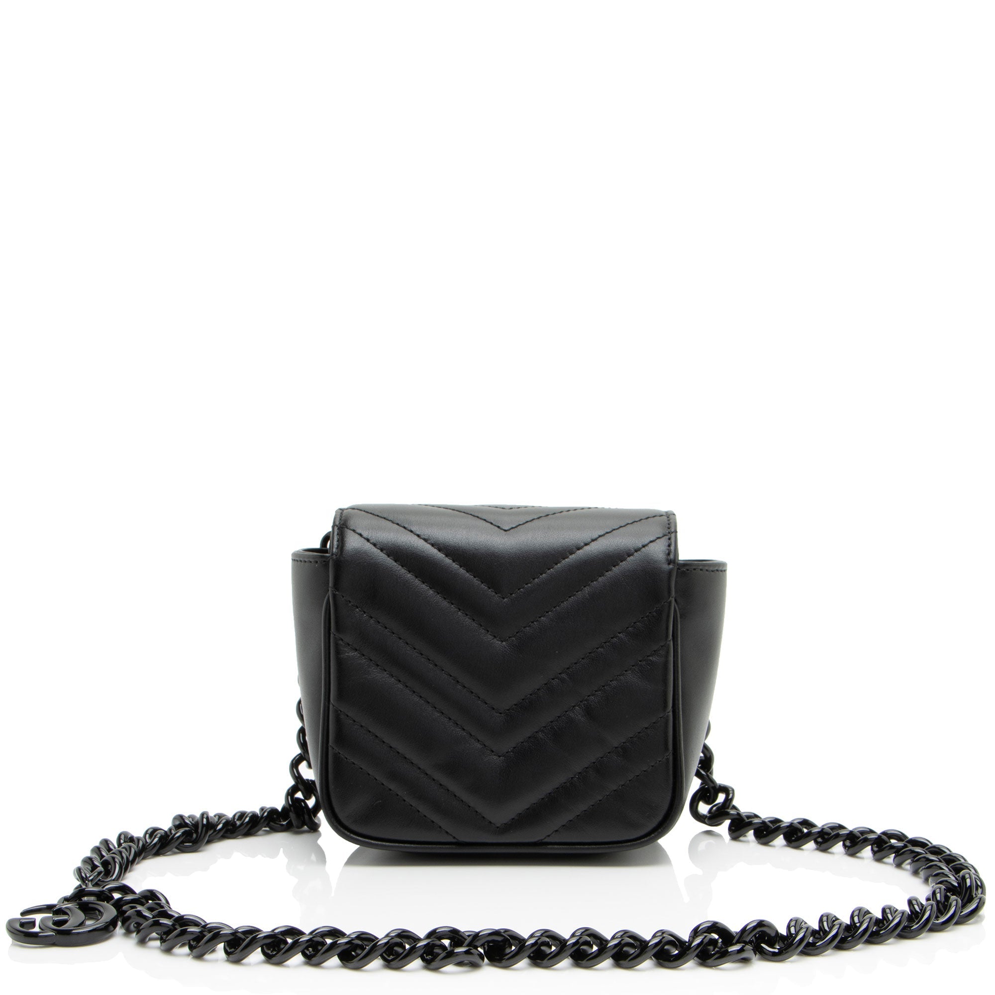 Gucci Matelasse Leather GG Marmont Monochrome Square Chain Belt Bag