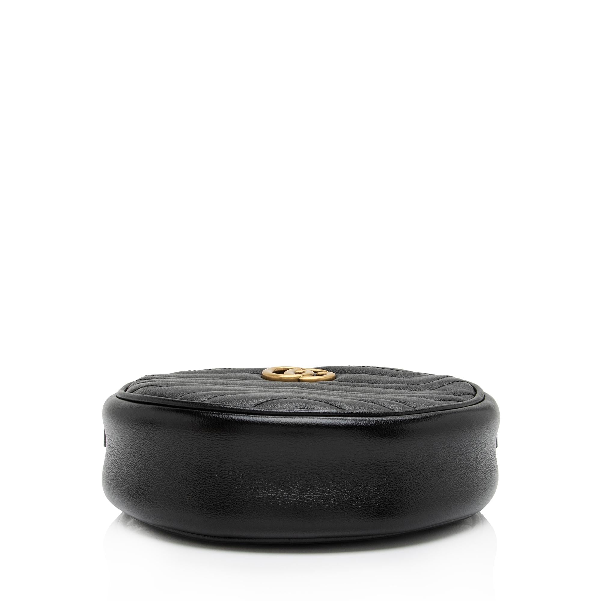 Gucci Matelasse Leather GG Marmont Round Mini Shoulder Bag (SHF-16xHJX)