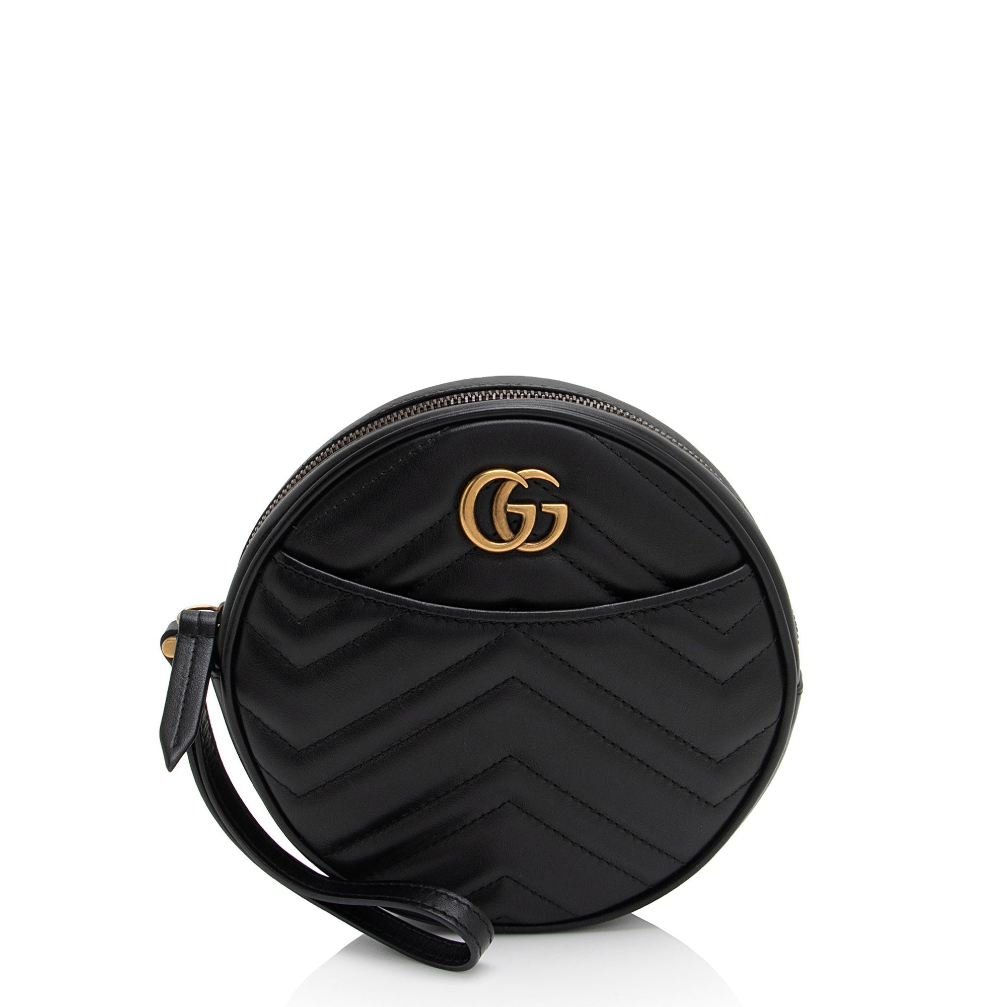 Gucci Matelasse Leather GG Marmont Round Wristlet (SHF-Zt6z5J)