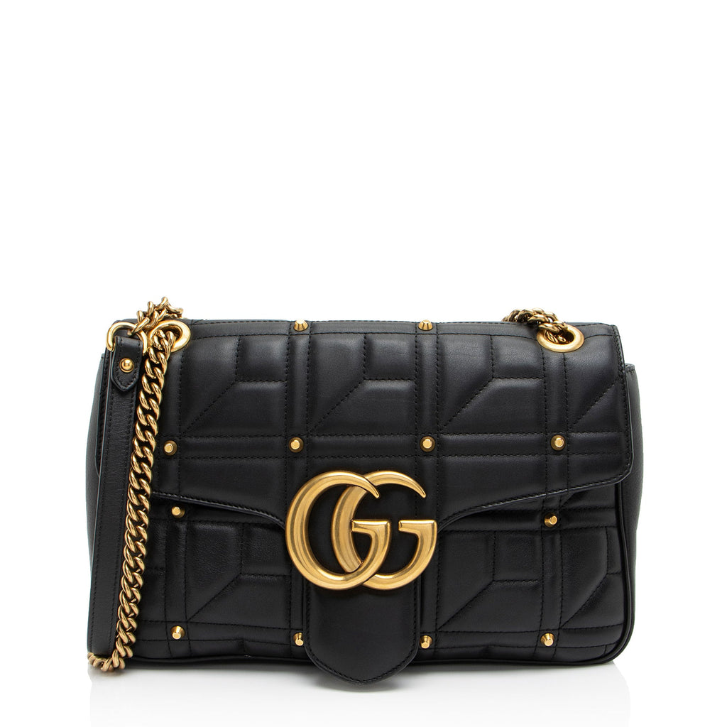 Gucci Matelasse Leather GG Marmont Studded Large Flap Bag