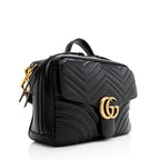 Gucci Matelasse Leather GG Marmont Top Handle Zip Around Small Shoulder Bag (SHF-21375)
