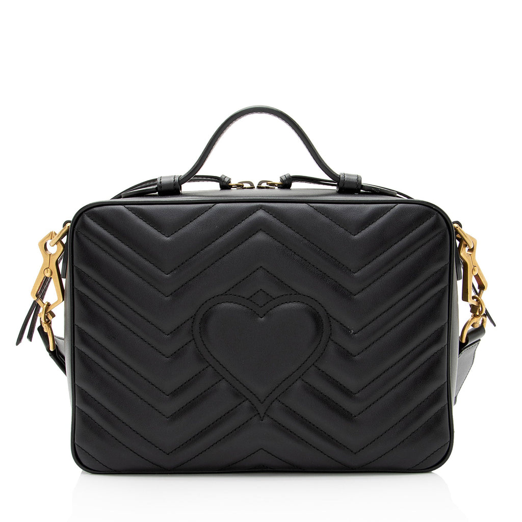 Gucci Matelasse Leather GG Marmont Top Handle Zip Around Small Shoulder Bag (SHF-wK4h1j)