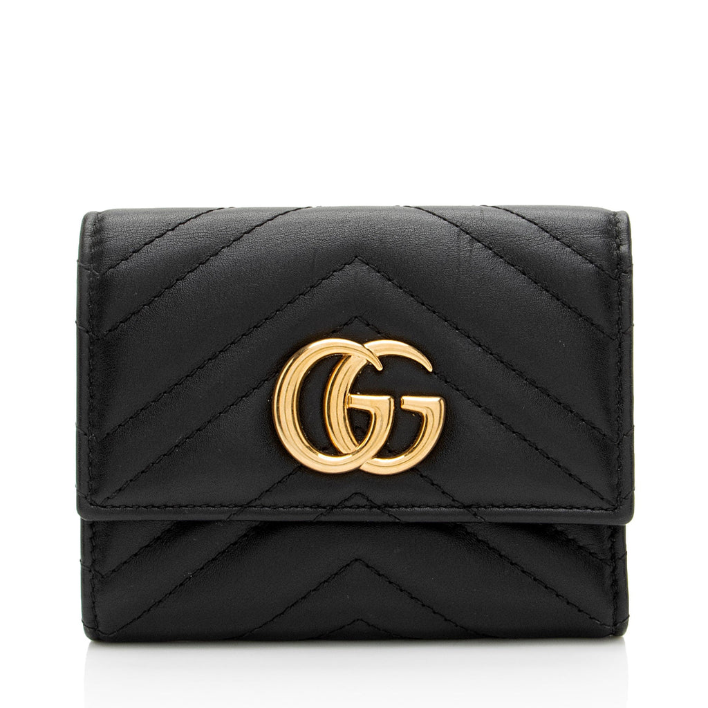Gucci Matelasse Leather GG Marmont Trifold Wallet