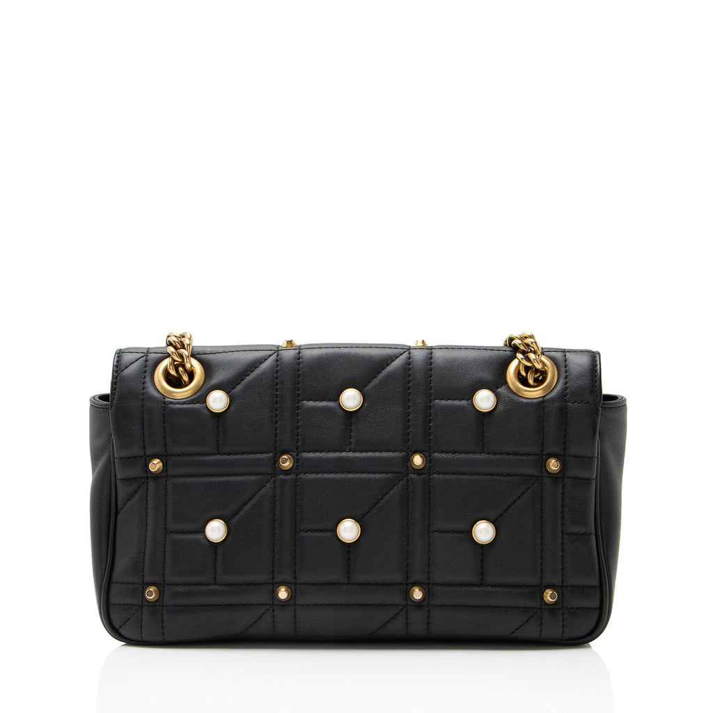 Gucci Matelasse Leather Pearl GG Marmont Small Flap Bag
