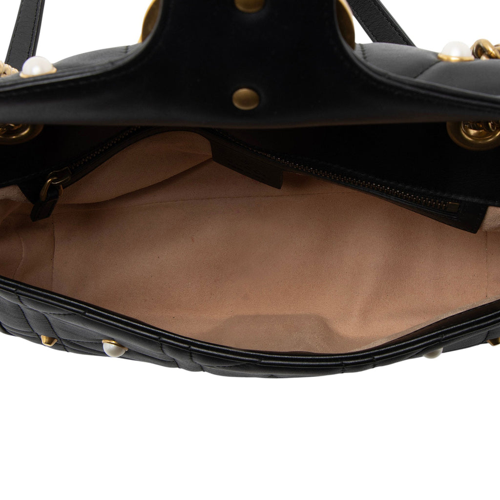 Gucci Matelasse Leather Pearl GG Marmont Small Flap Bag