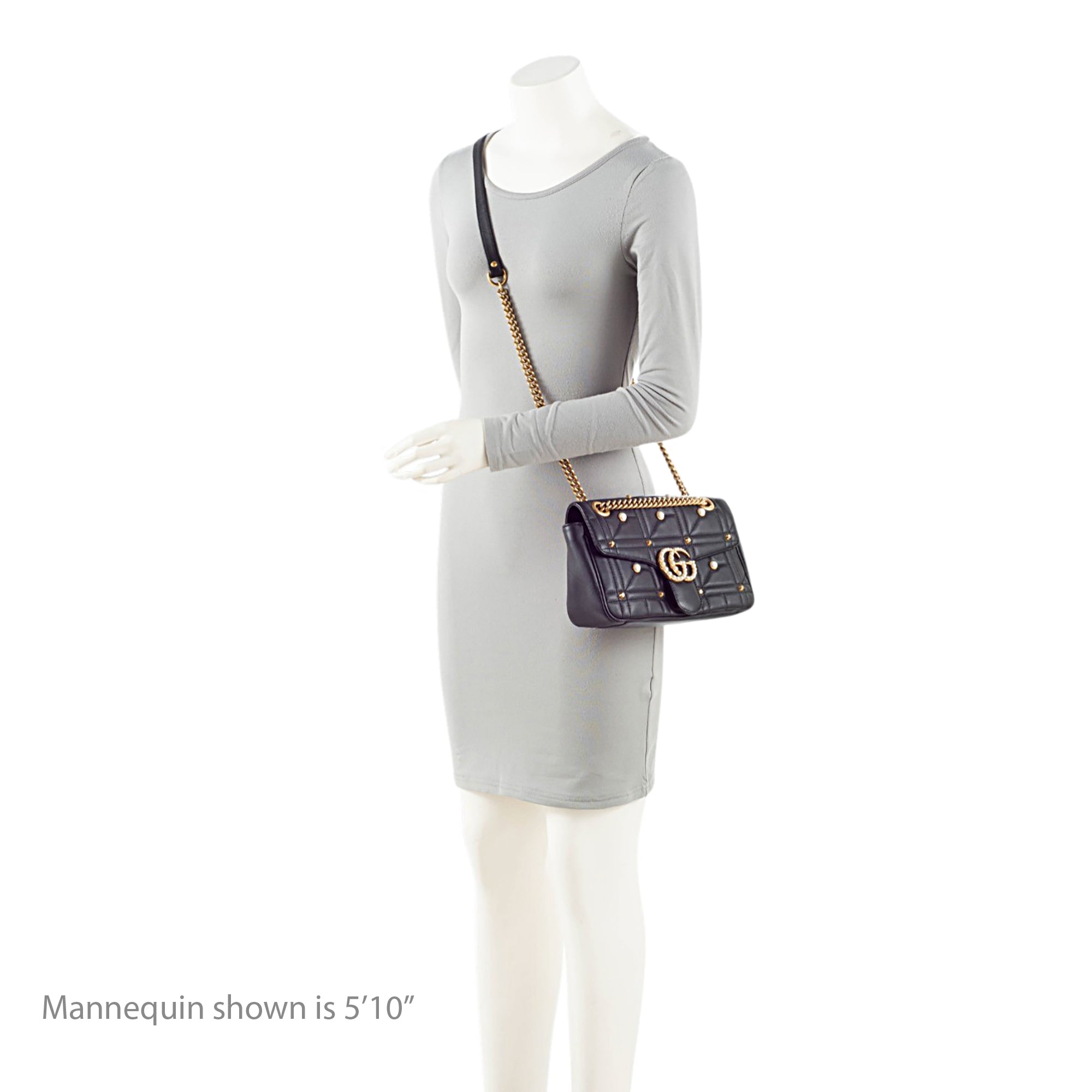 Gucci Matelasse Leather Pearl GG Marmont Small Flap Bag