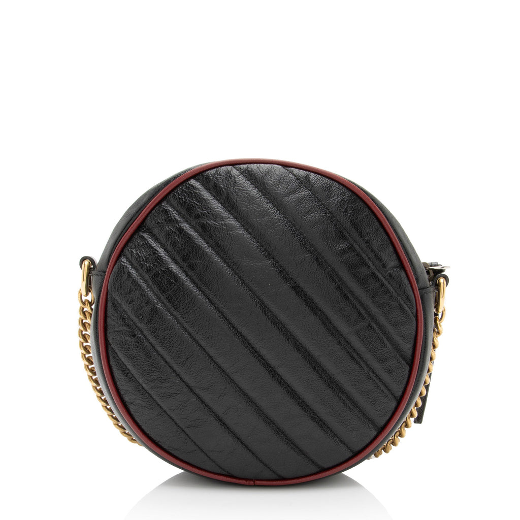 Gucci Matelasse Leather Torchon GG Marmont Round Mini Shoulder Bag
