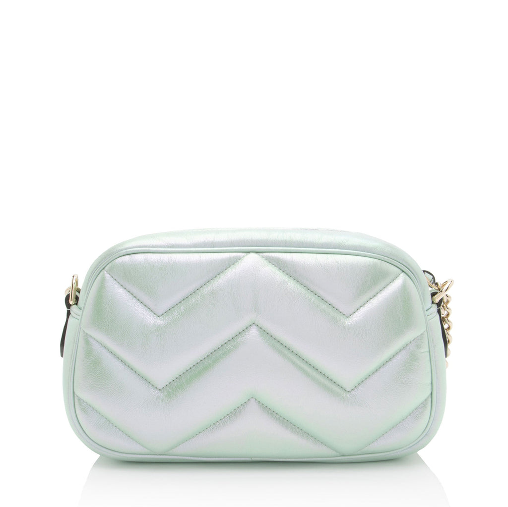 Gucci Matelasse Padded Iridescent Leather GG Marmont Small Camera Bag