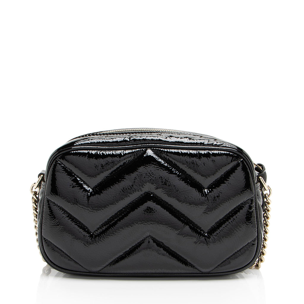 Gucci Matelasse Padded Patent Leather GG Marmont Small Camera Bag