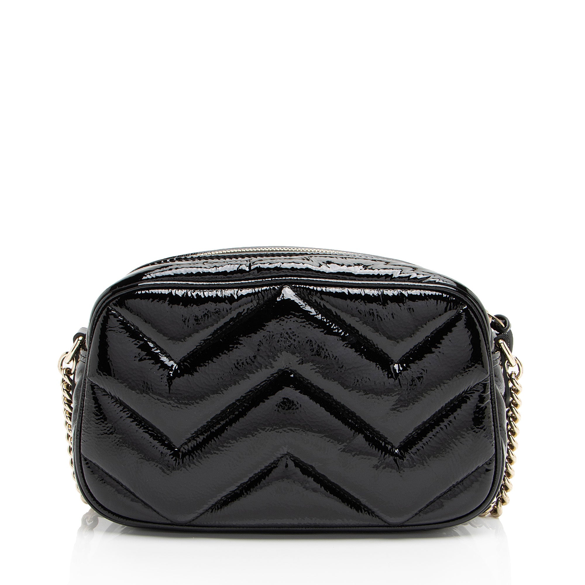 Gucci Matelasse Padded Patent Leather GG Marmont Small Camera Bag