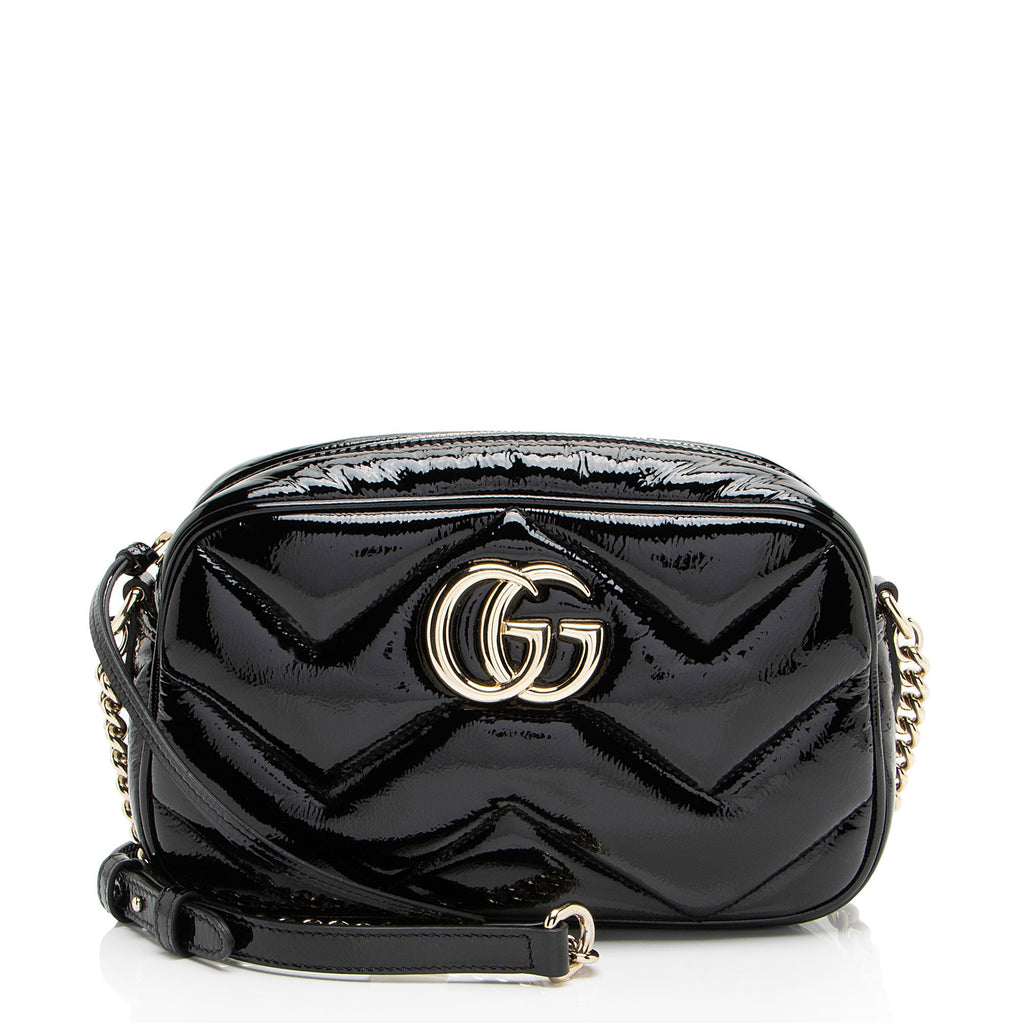 Gucci Matelasse Padded Patent Leather GG Marmont Small Camera Bag