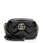 Gucci Matelasse Padded Patent Leather GG Marmont Small Camera Bag