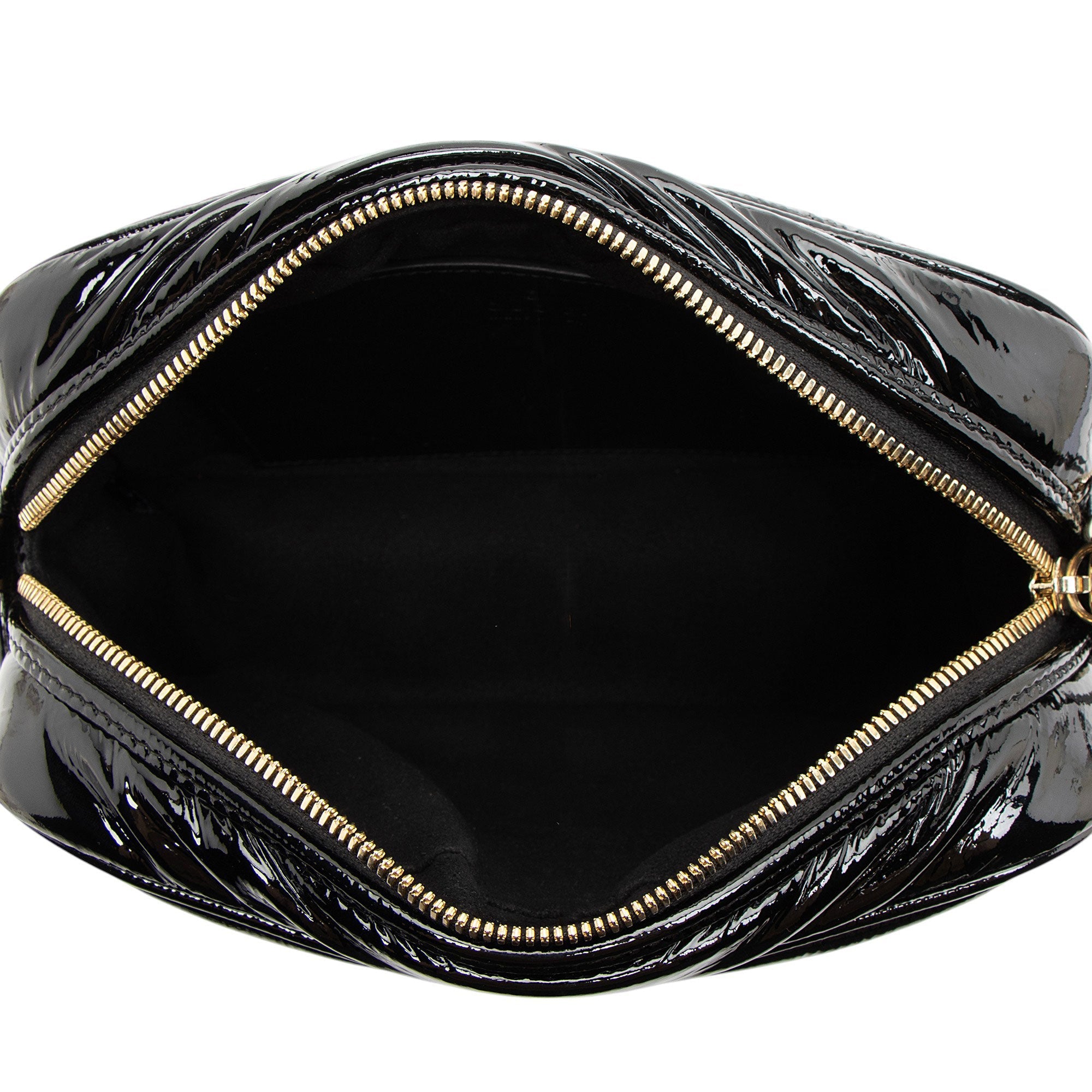 Gucci Matelasse Padded Patent Leather GG Marmont Small Camera Bag