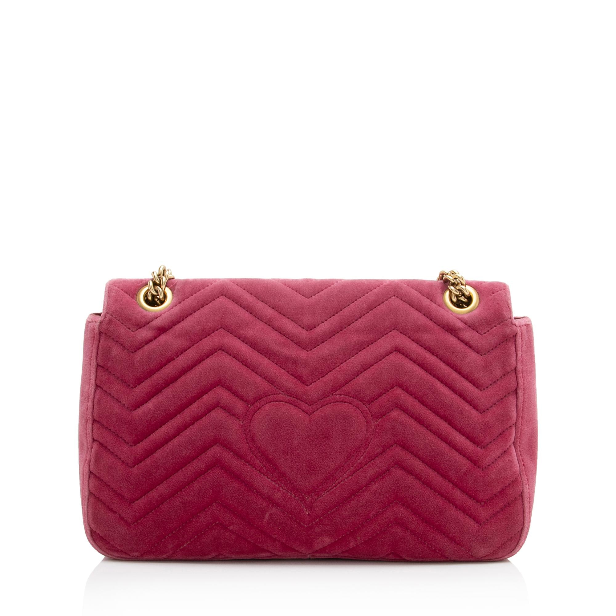 Gucci Matelasse Velvet Embroidered Blind for Love GG Marmont Medium Shoulder Bag - FINAL SALE (SHF-23780)
