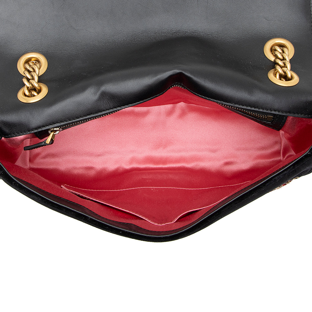 Gucci Matelasse Velvet Embroidered Loved Floral GG Marmont Medium Shoulder Bag (SHF-19350)