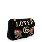 Gucci Matelasse Velvet Embroidered Loved Floral GG Marmont Medium Shoulder Bag (SHF-19350)