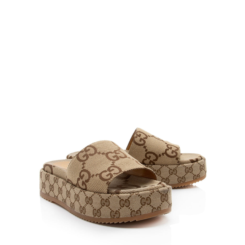 Gucci Jubmo GG Canvas Angelina Slide Platform Sandals - Size 10.5 / 40.5 (SHF-keKlQ2)