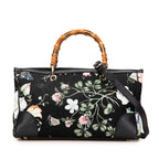 Gucci Medium Canvas Bamboo Shopper Flora Knight Satchel