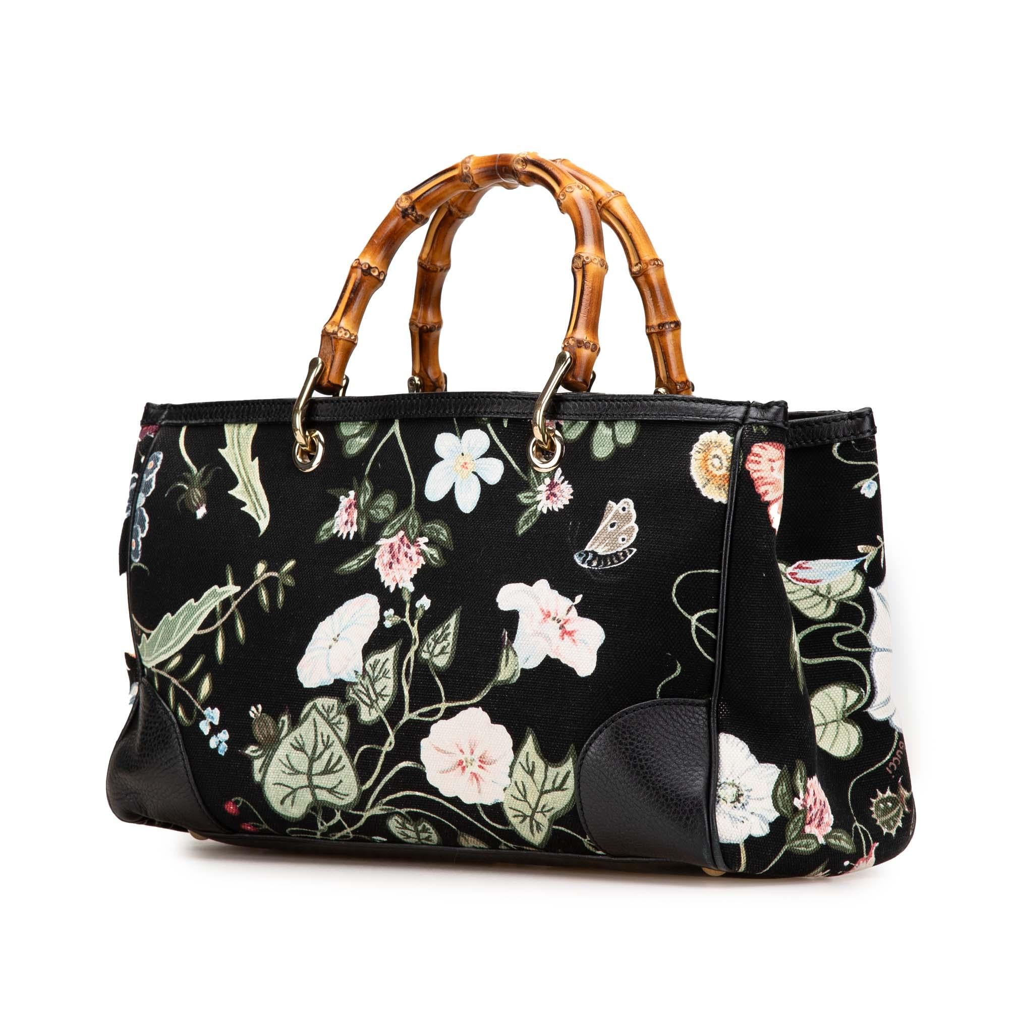 Gucci Medium Canvas Bamboo Shopper Flora Knight Satchel