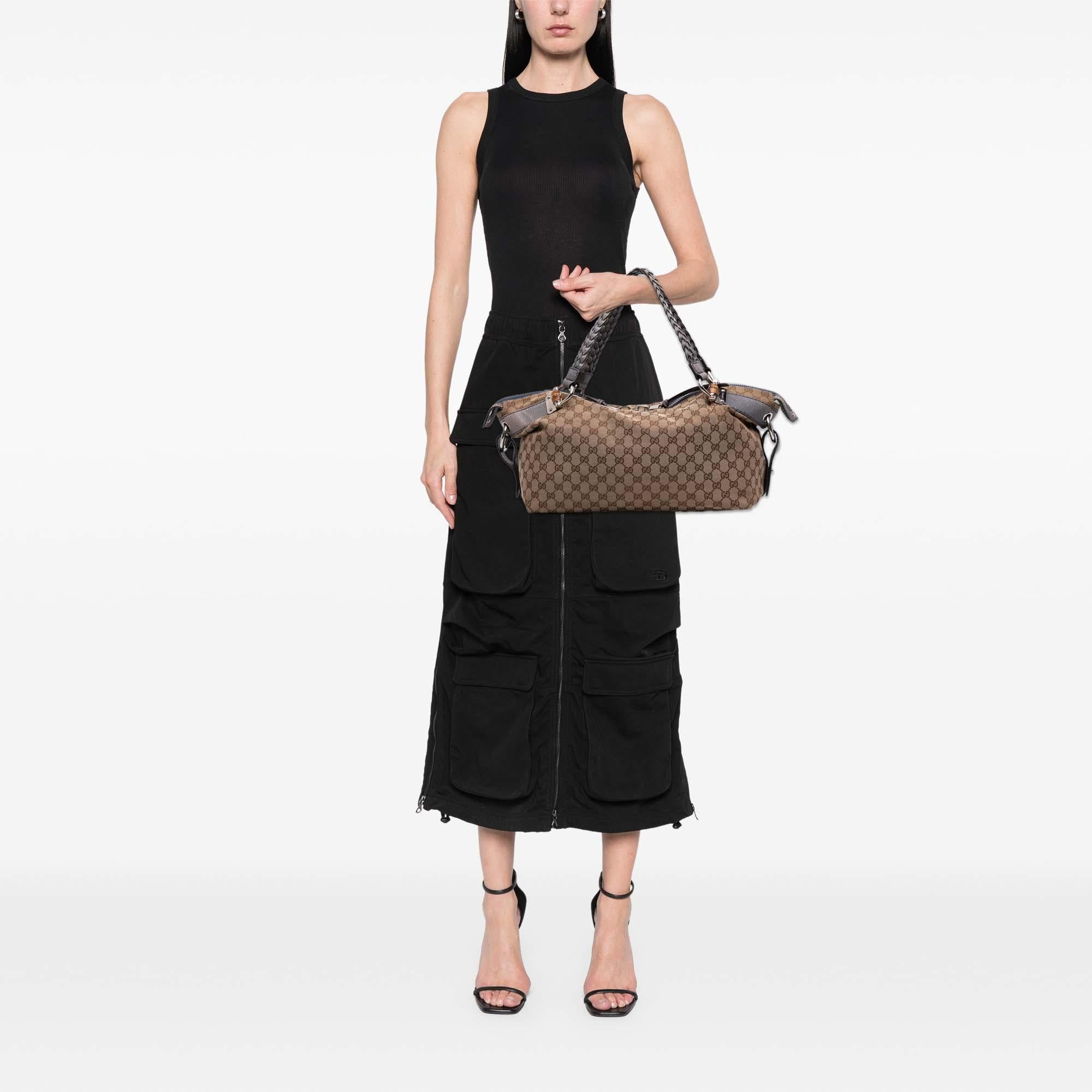 Gucci Medium GG Canvas Bamboo Bar Tote